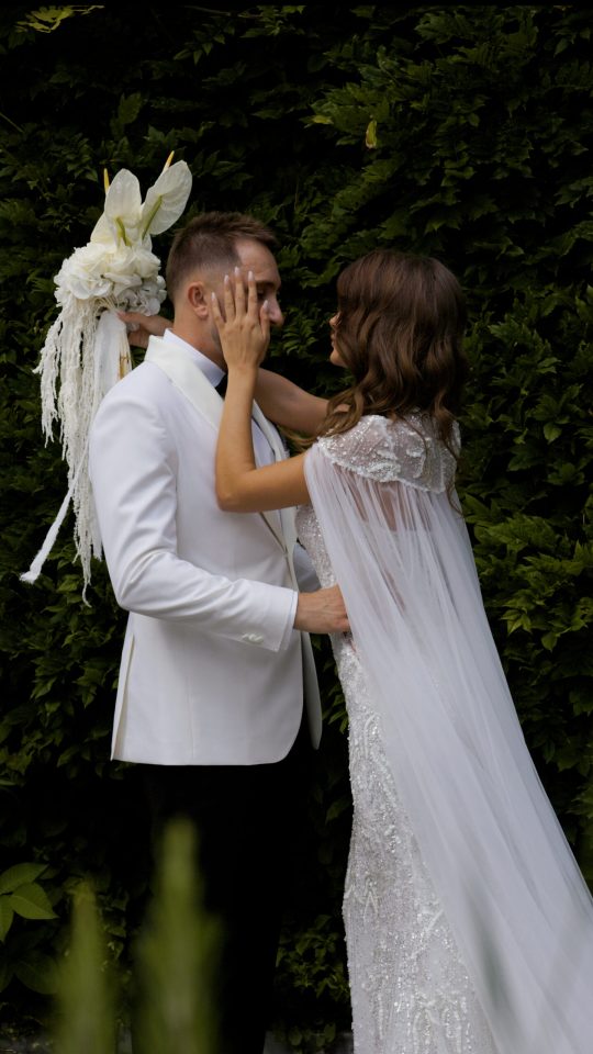 Intimate editorial portrait of a bride and groom